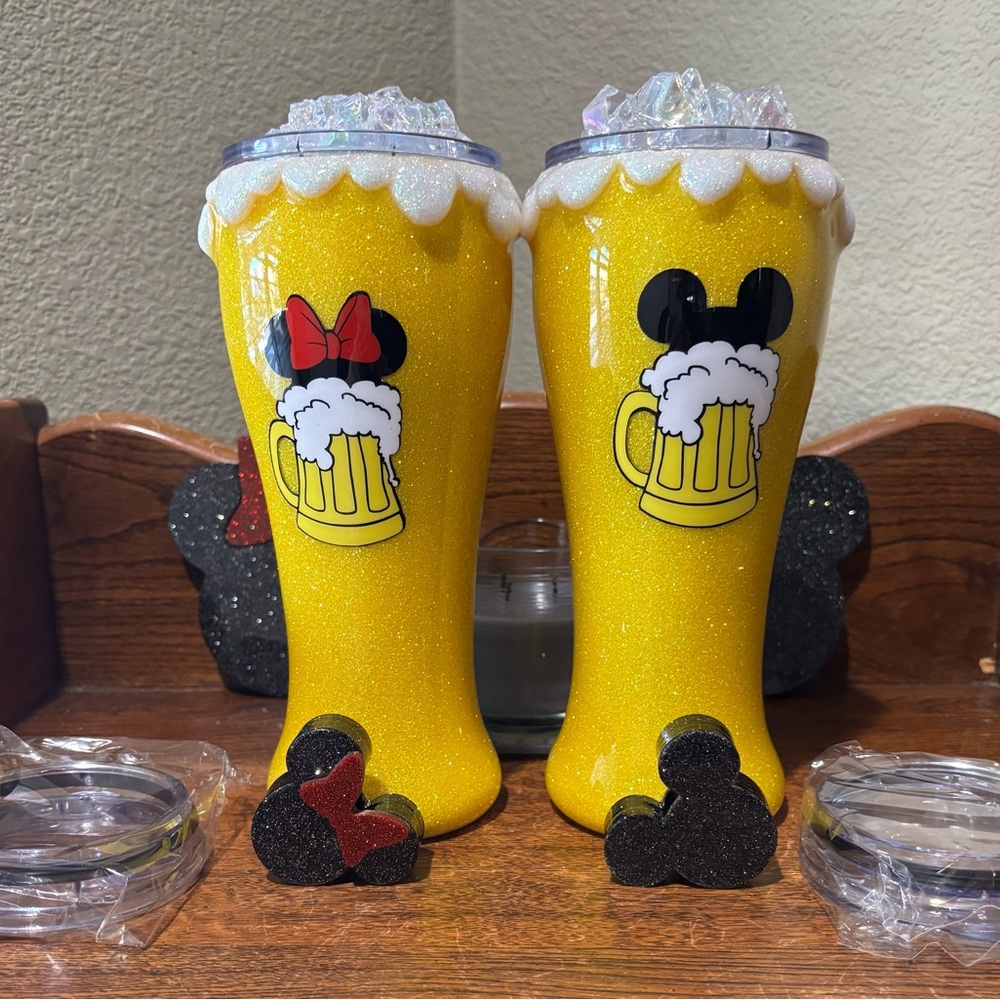 Yellow Glitter Beer Mug Tumblers with Mouse Ears